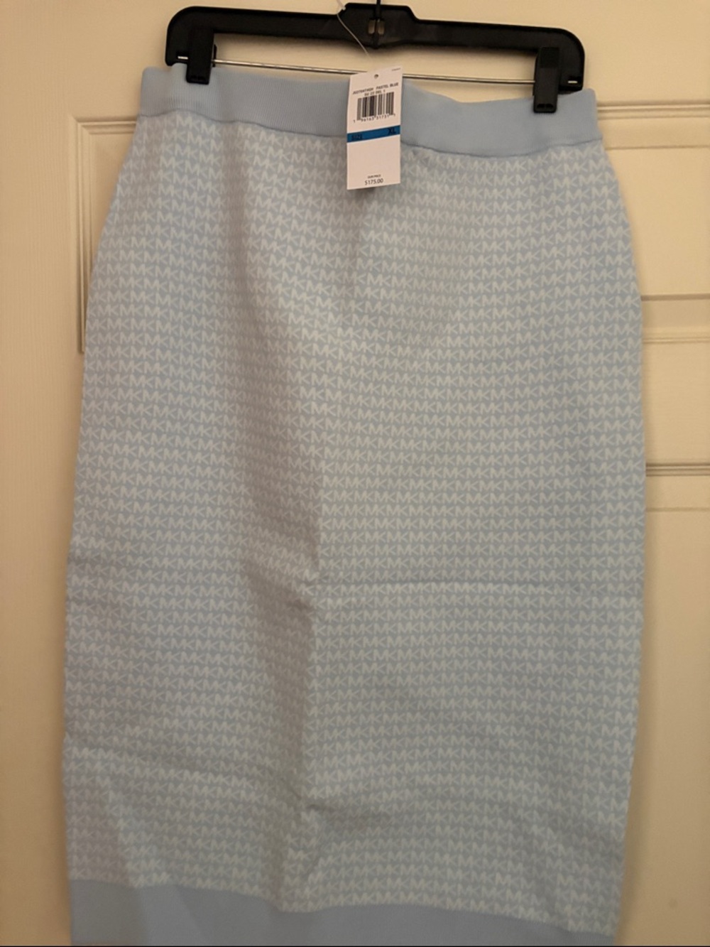 Michael Kors Pale Blue MK Logo Pencil Skirt